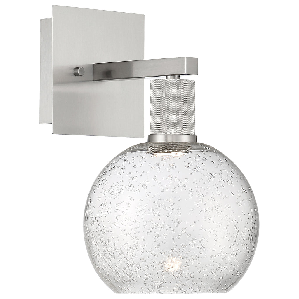 Port Nine Burgundy LED Wall Sconce, Brushed Steel / Seeded Glass / 9W