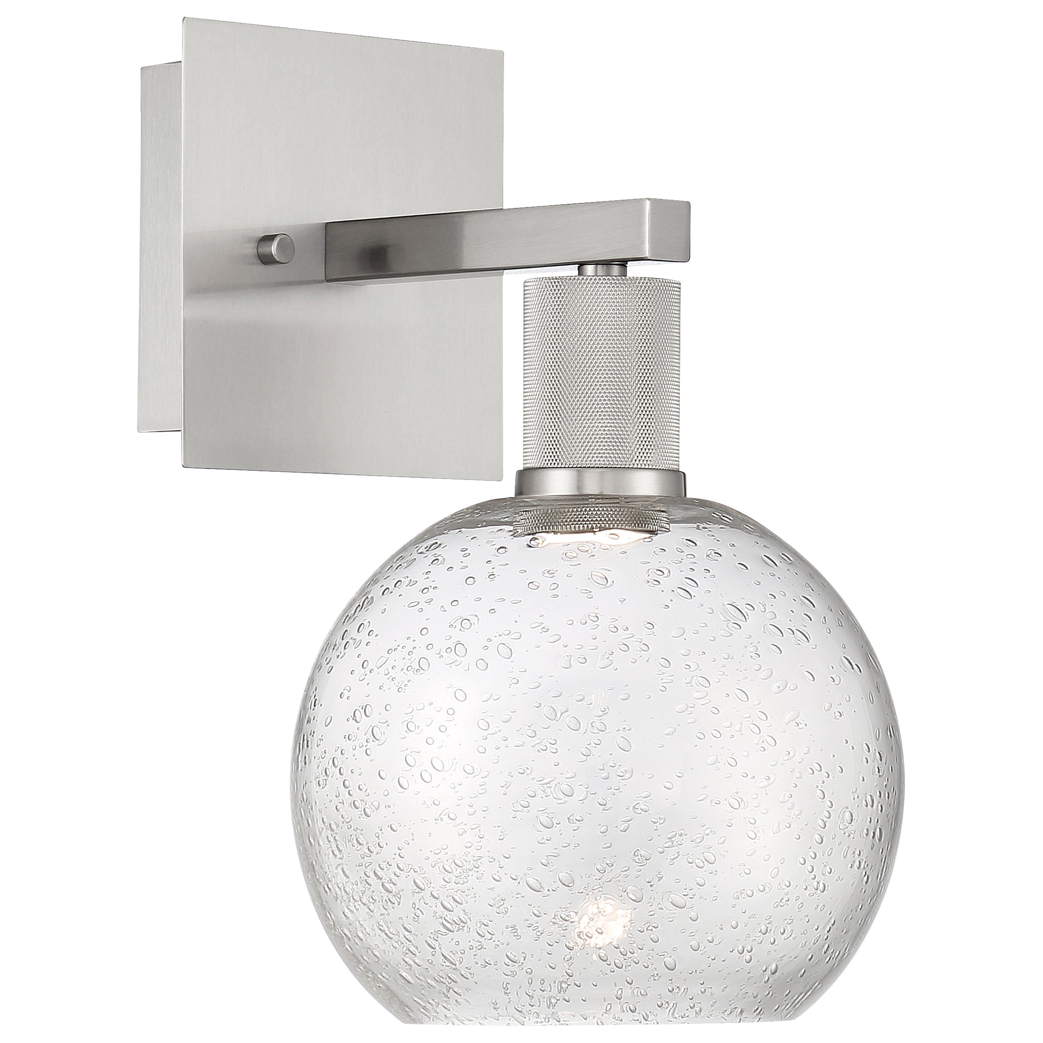 Port Nine Burgundy LED Wall Sconce, Brushed Steel / Seeded Glass / 9W