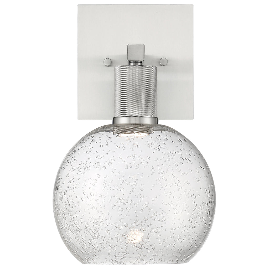 Port Nine Burgundy LED Wall Sconce, Brushed Steel / Seeded Glass / 9W