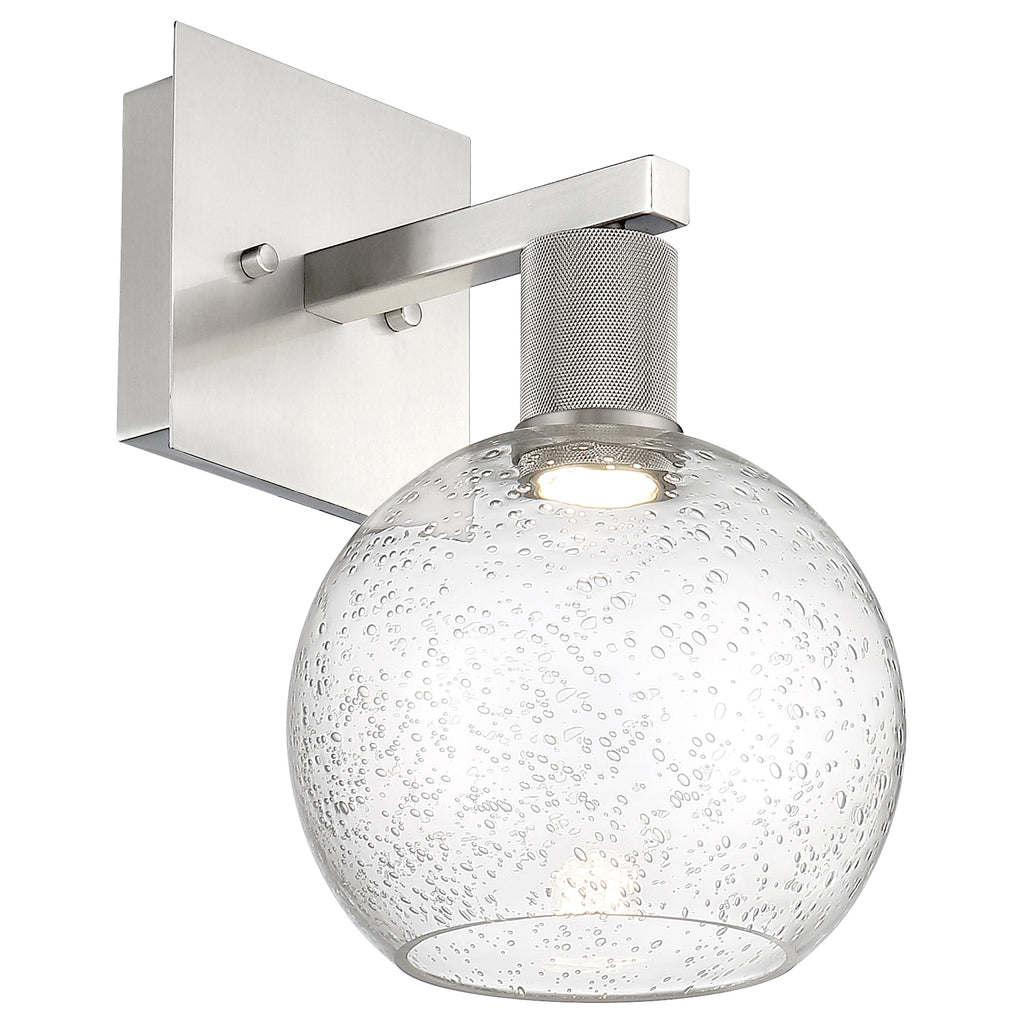 Port Nine Burgundy LED Wall Sconce, Brushed Steel / Seeded Glass / 9W