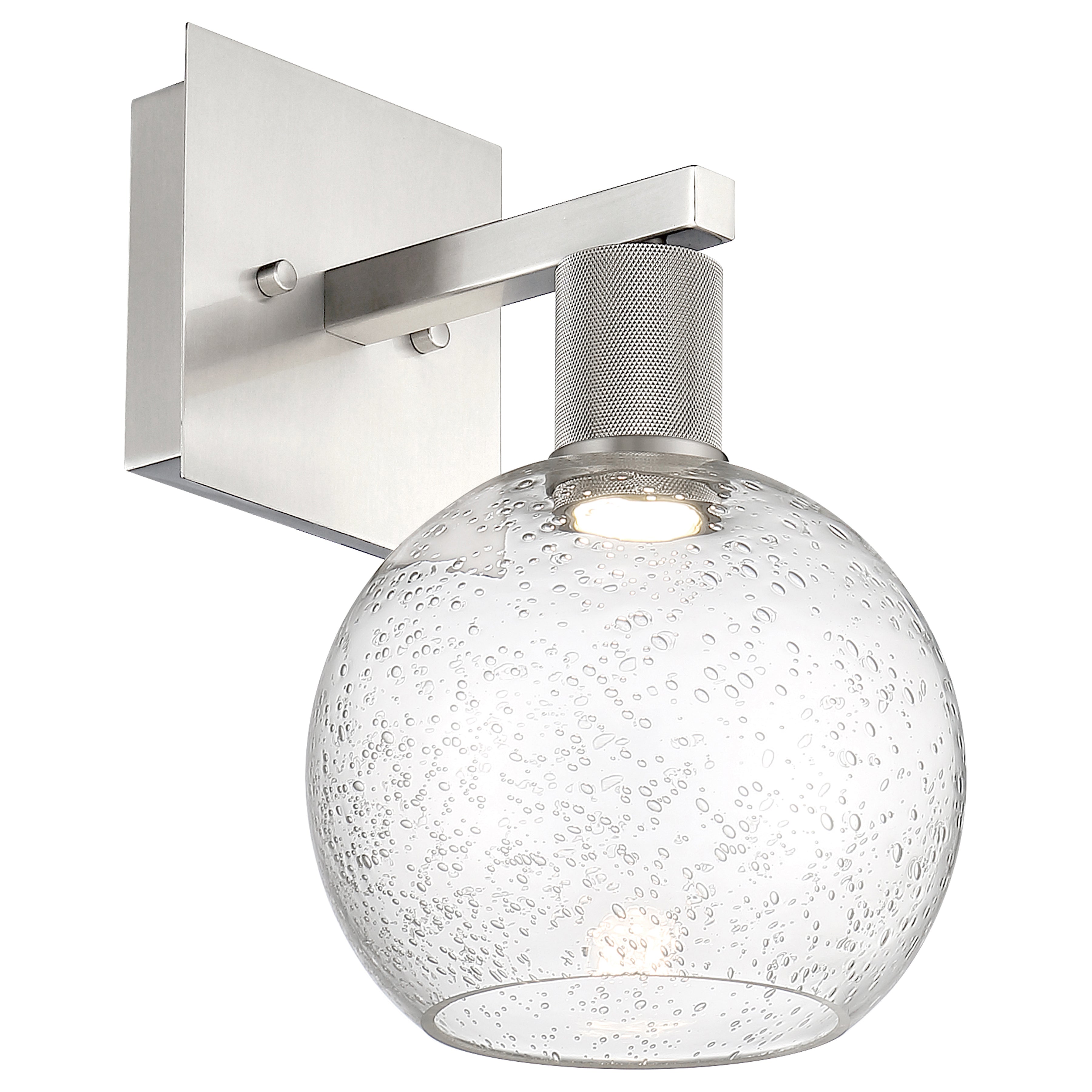 Port Nine Burgundy LED Wall Sconce, Brushed Steel / Seeded Glass / 9W