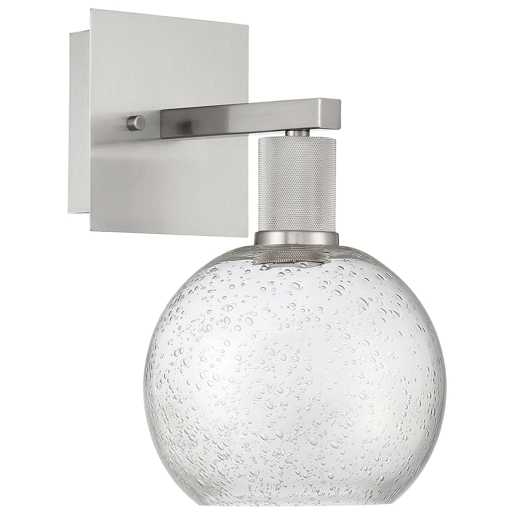 Port Nine Burgundy LED Wall Sconce, Brushed Steel / Seeded Glass / 9W