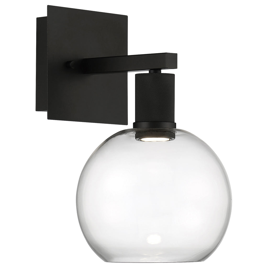 Port Nine Burgundy LED Wall Sconce, Matte Black / Clear Glass / 9W