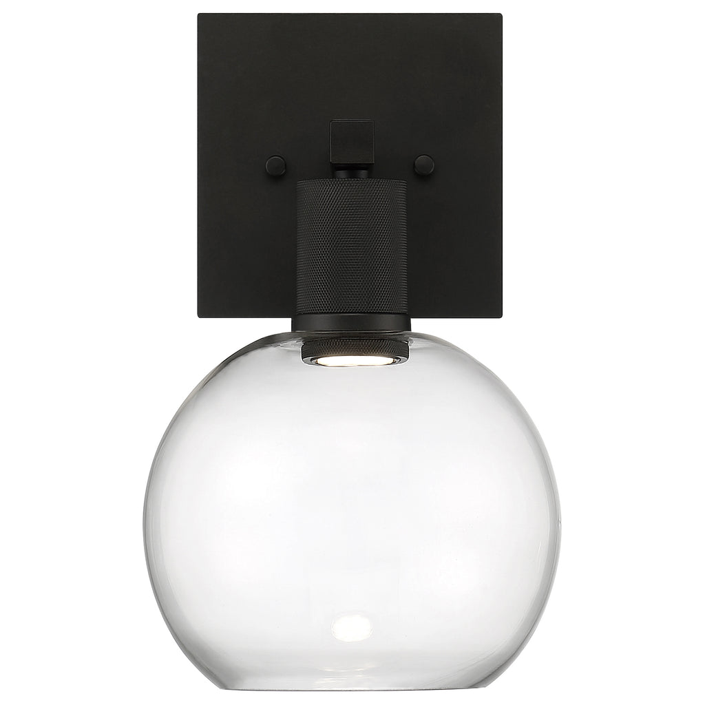 Port Nine Burgundy LED Wall Sconce, Matte Black / Clear Glass / 9W