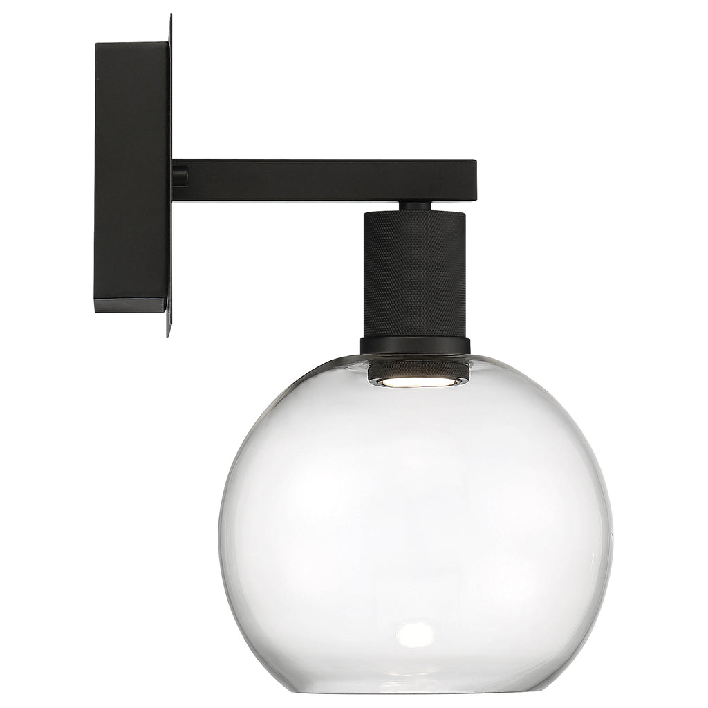Port Nine Burgundy LED Wall Sconce, Matte Black / Clear Glass / 9W