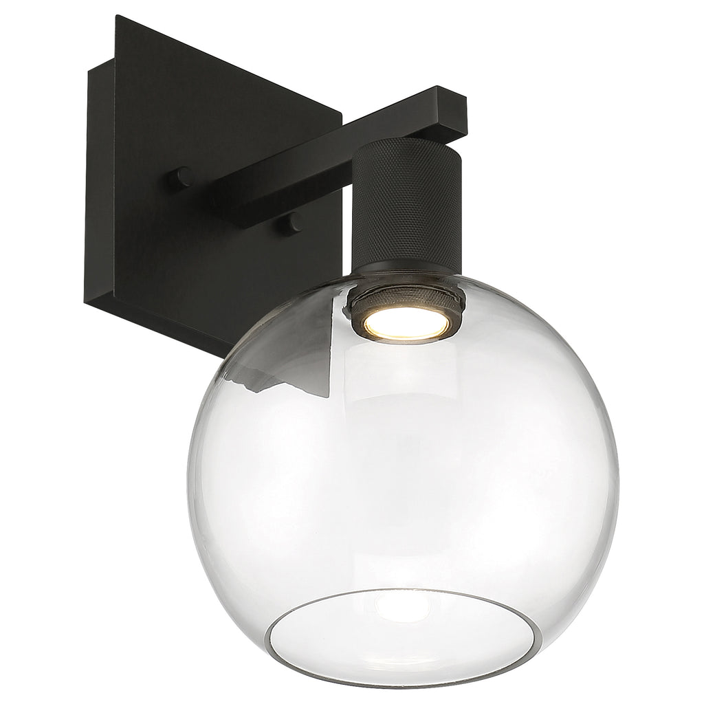 Port Nine Burgundy LED Wall Sconce, Matte Black / Clear Glass / 9W