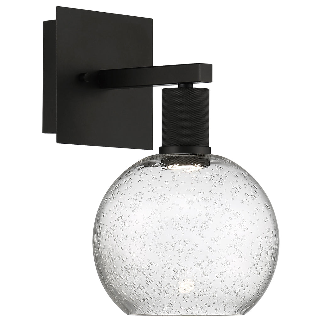 Port Nine Burgundy LED Wall Sconce, Matte Black / Seeded Glass / 9W