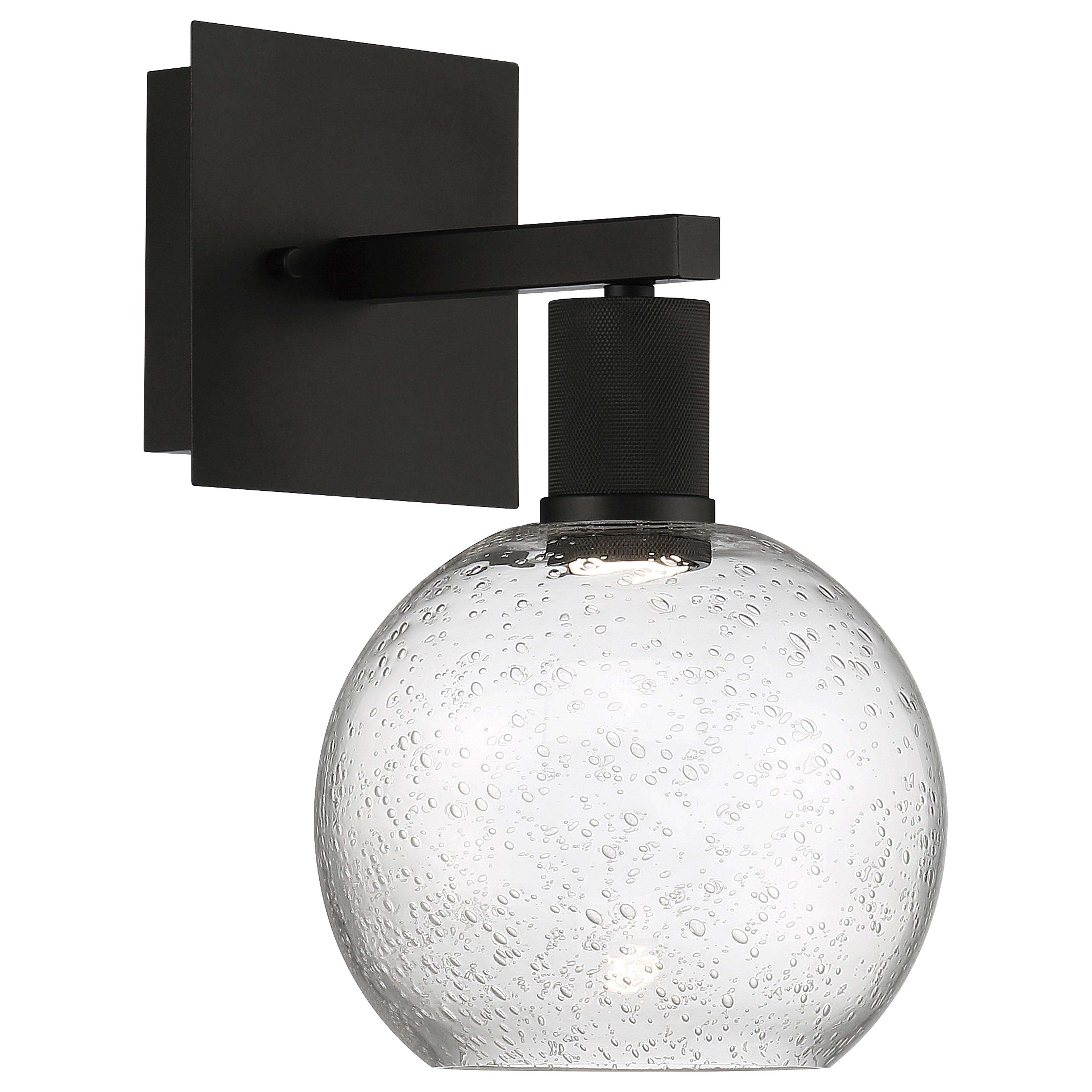 Port Nine Burgundy LED Wall Sconce, Matte Black / Seeded Glass / 9W