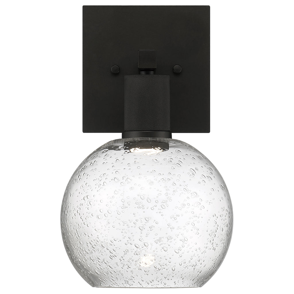 Port Nine Burgundy LED Wall Sconce, Matte Black / Seeded Glass / 9W