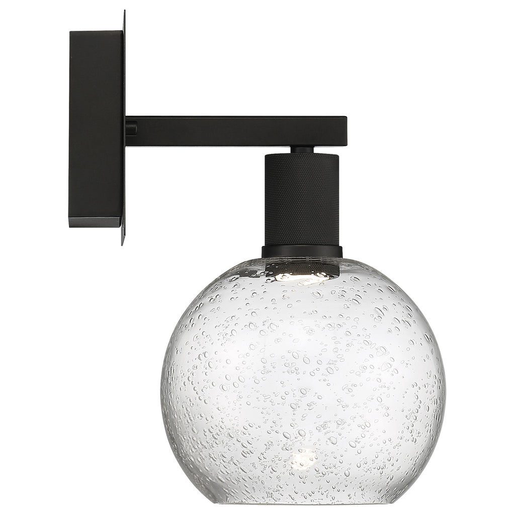 Port Nine Burgundy LED Wall Sconce, Matte Black / Seeded Glass / 9W