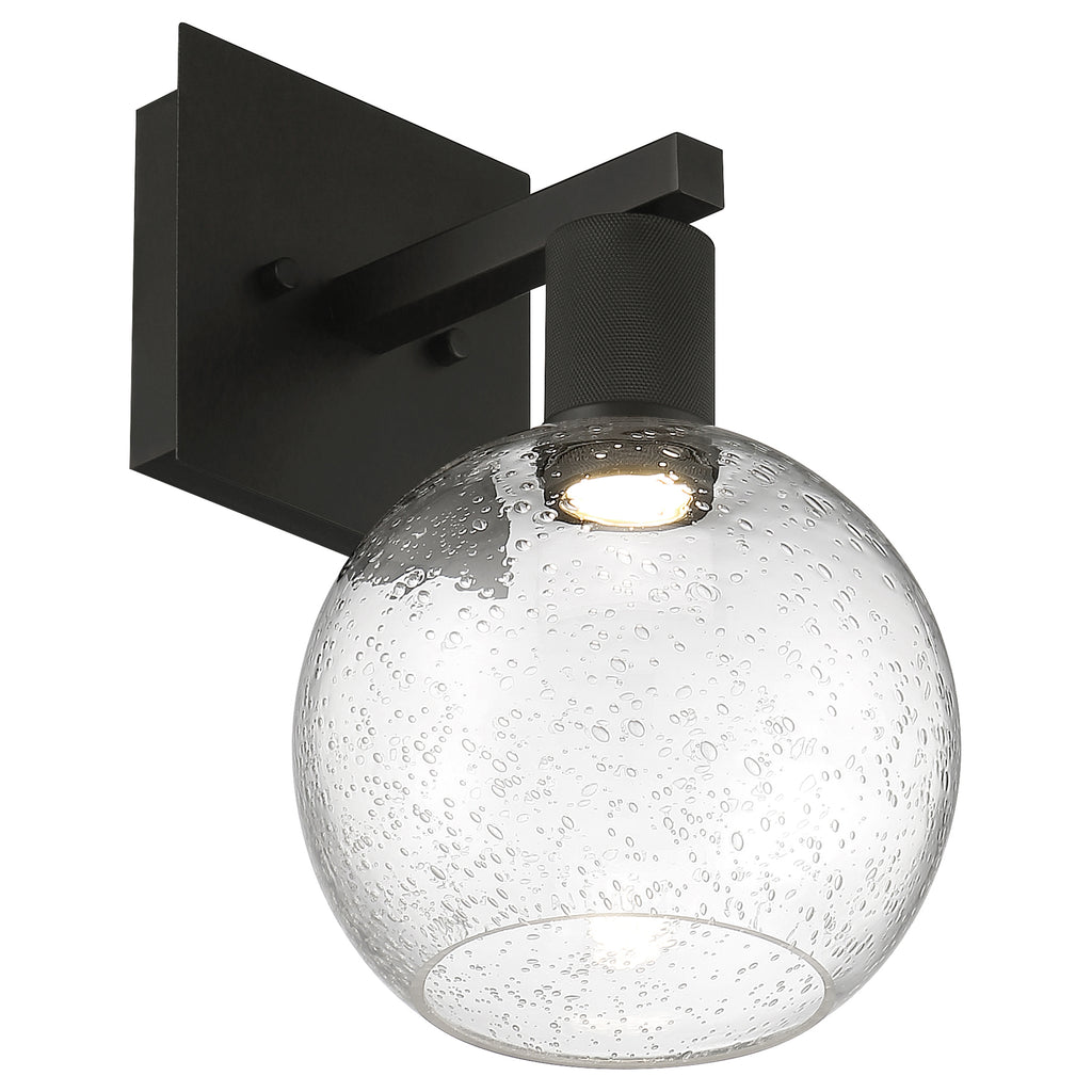 Port Nine Burgundy LED Wall Sconce, Matte Black / Seeded Glass / 9W