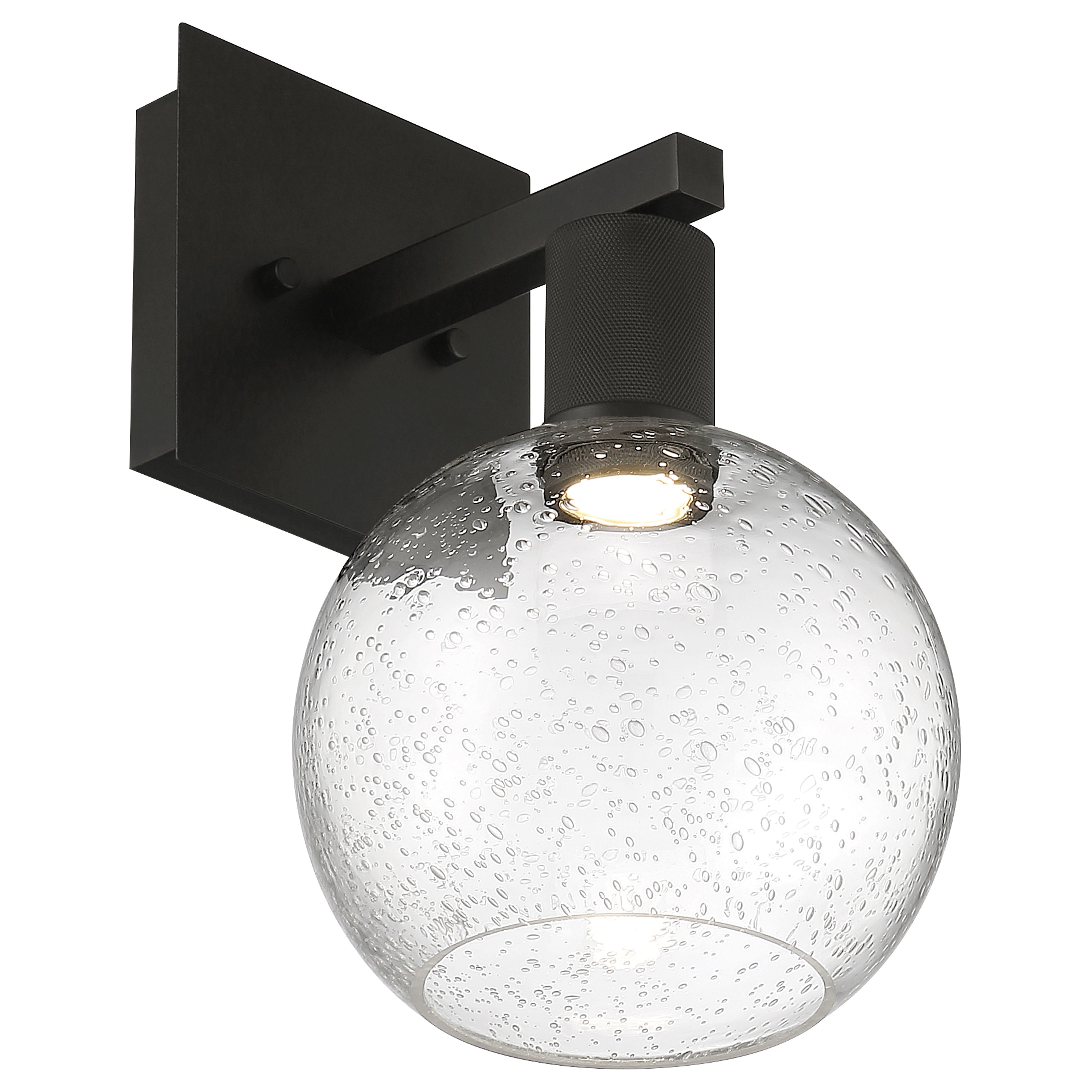 Port Nine Burgundy LED Wall Sconce, Matte Black / Seeded Glass / 9W