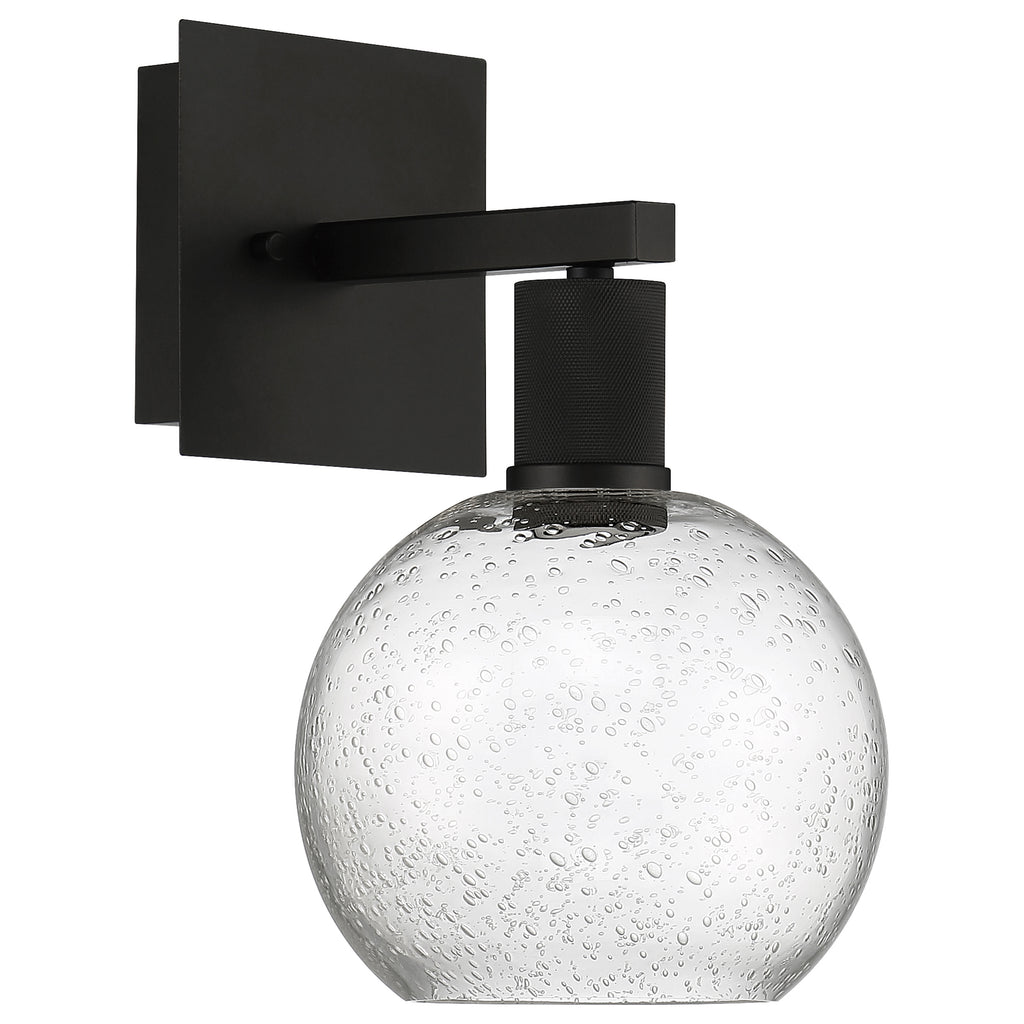 Port Nine Burgundy LED Wall Sconce, Matte Black / Seeded Glass / 9W