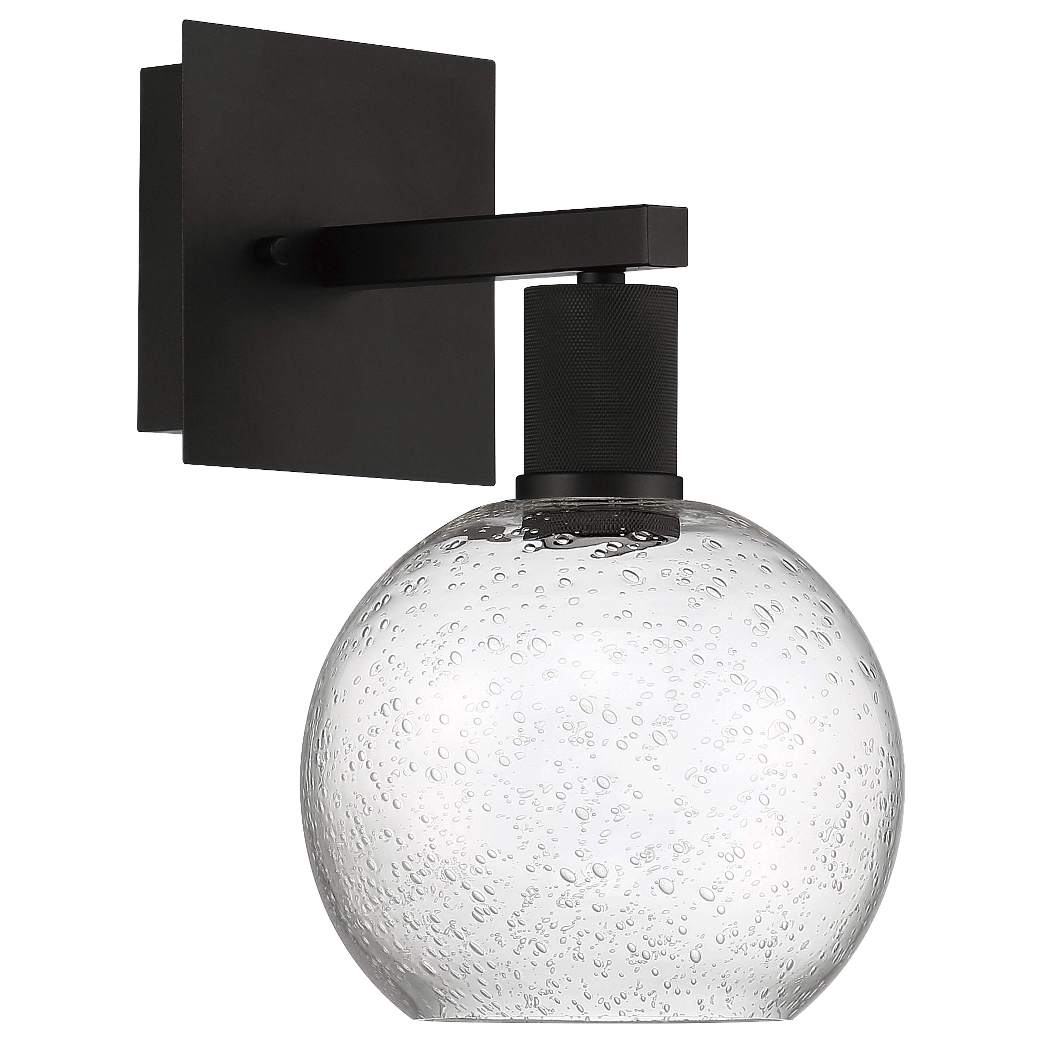 Port Nine Burgundy LED Wall Sconce, Matte Black / Seeded Glass / 9W