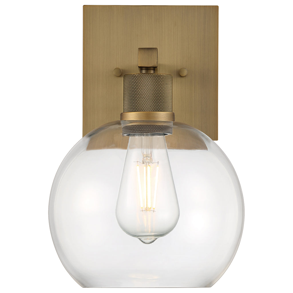 Port Nine Burgundy LED Wall Sconce, Antique Brushed Brass / Clear Glass / 7W