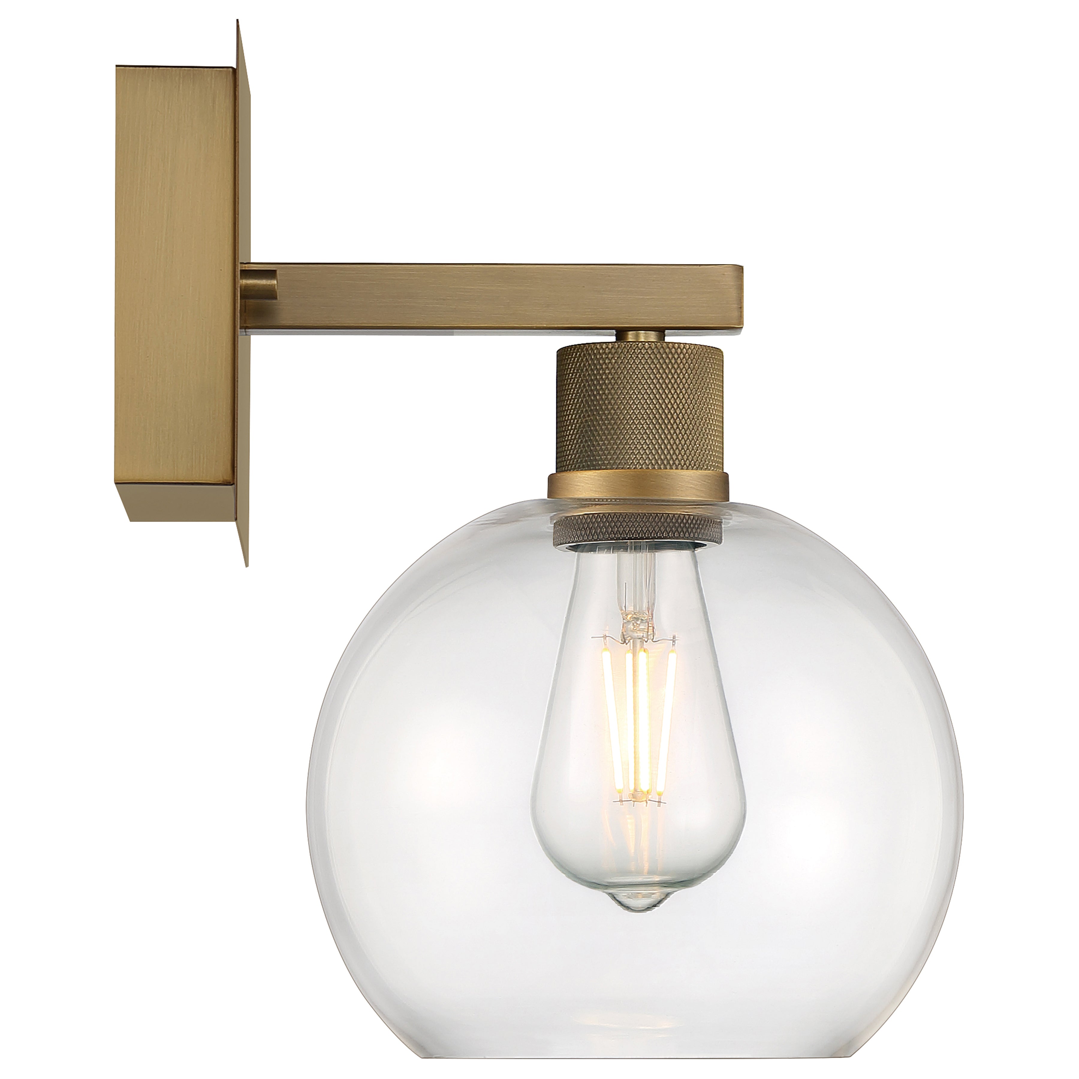 Port Nine Burgundy LED Wall Sconce, Antique Brushed Brass / Clear Glass / 7W