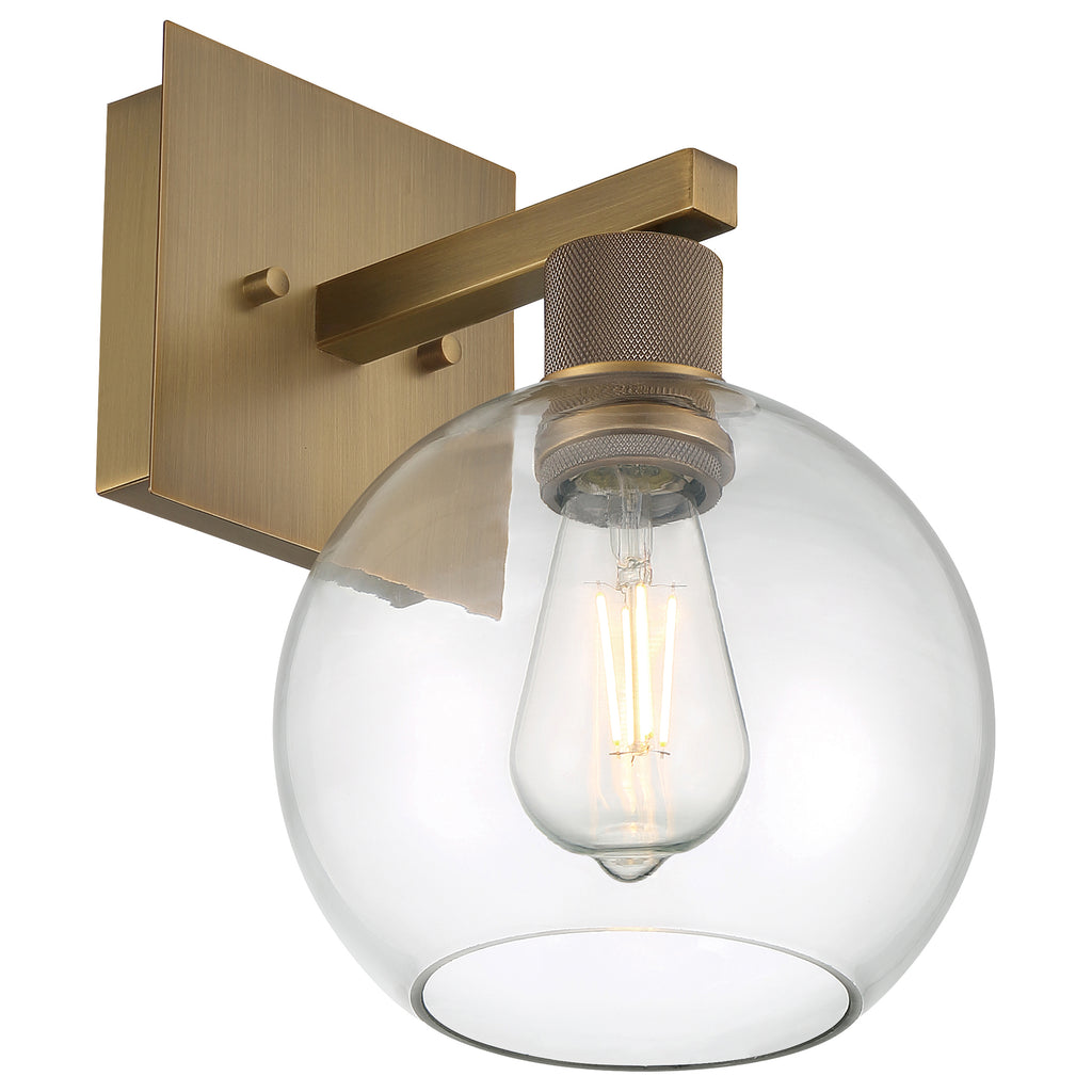 Port Nine Burgundy LED Wall Sconce, Antique Brushed Brass / Clear Glass / 7W