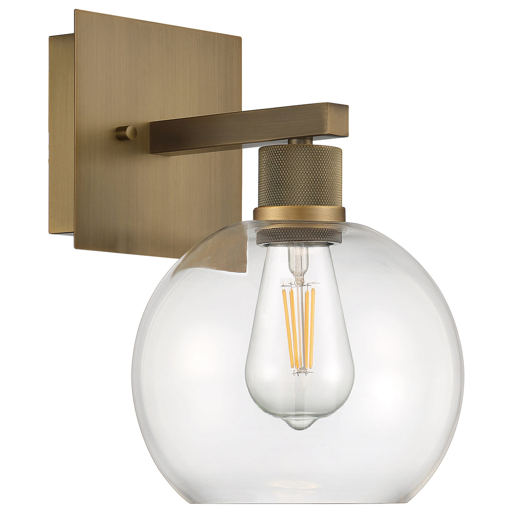 Port Nine Burgundy LED Wall Sconce, Antique Brushed Brass / Clear Glass / 7W