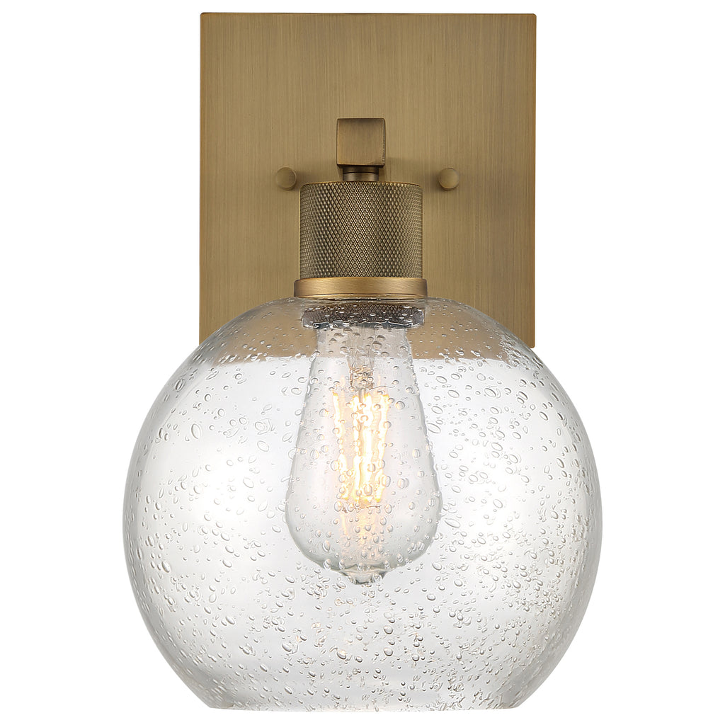 Port Nine Burgundy LED Wall Sconce, Antique Brushed Brass / Seeded Glass / 7W