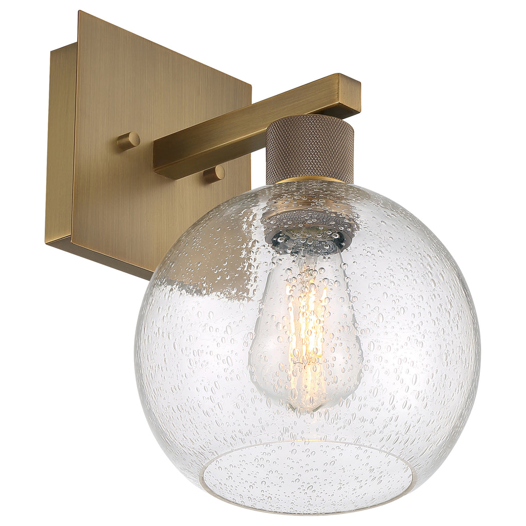 Port Nine Burgundy LED Wall Sconce, Antique Brushed Brass / Seeded Glass / 7W