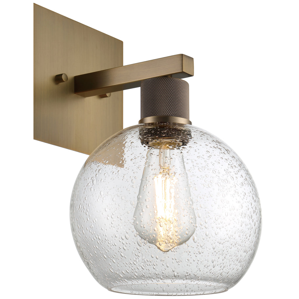 Port Nine Burgundy LED Wall Sconce, Antique Brushed Brass / Seeded Glass / 7W