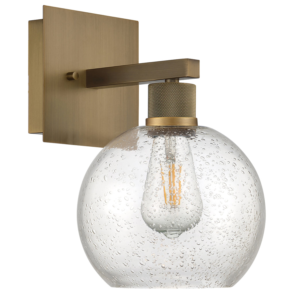 Port Nine Burgundy LED Wall Sconce, Antique Brushed Brass / Seeded Glass / 7W
