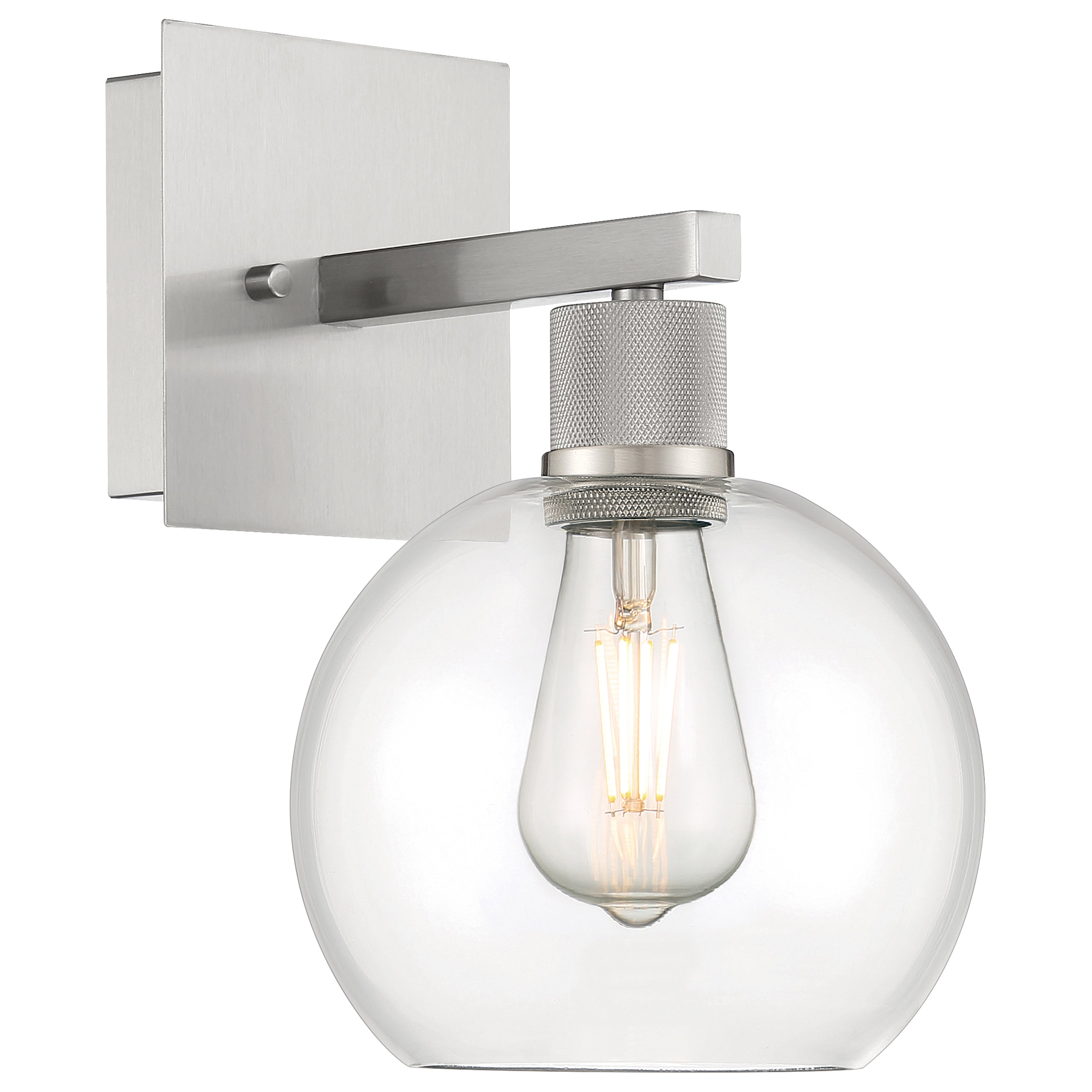 Port Nine Burgundy LED Wall Sconce, Brushed Steel / Clear Glass / 7W