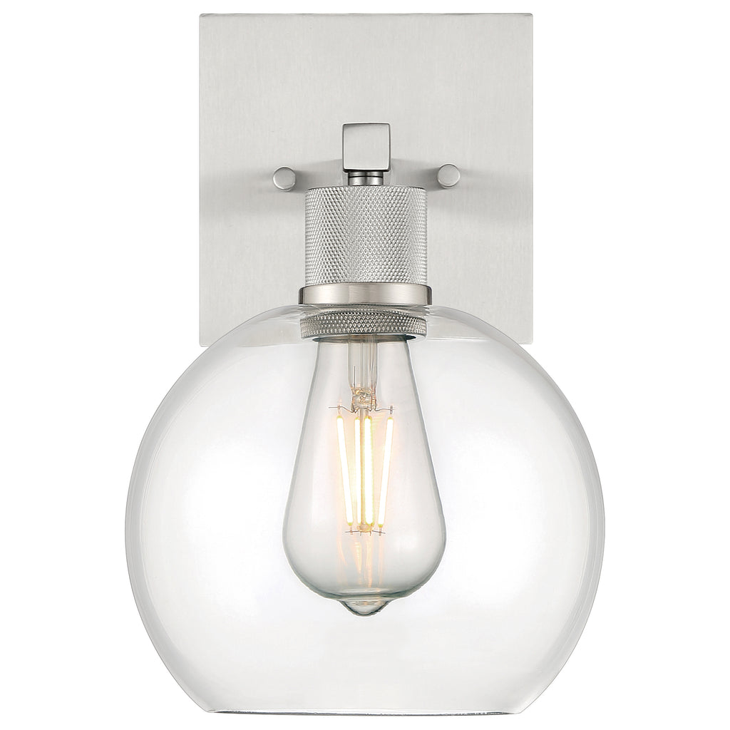 Port Nine Burgundy LED Wall Sconce, Brushed Steel / Clear Glass / 7W