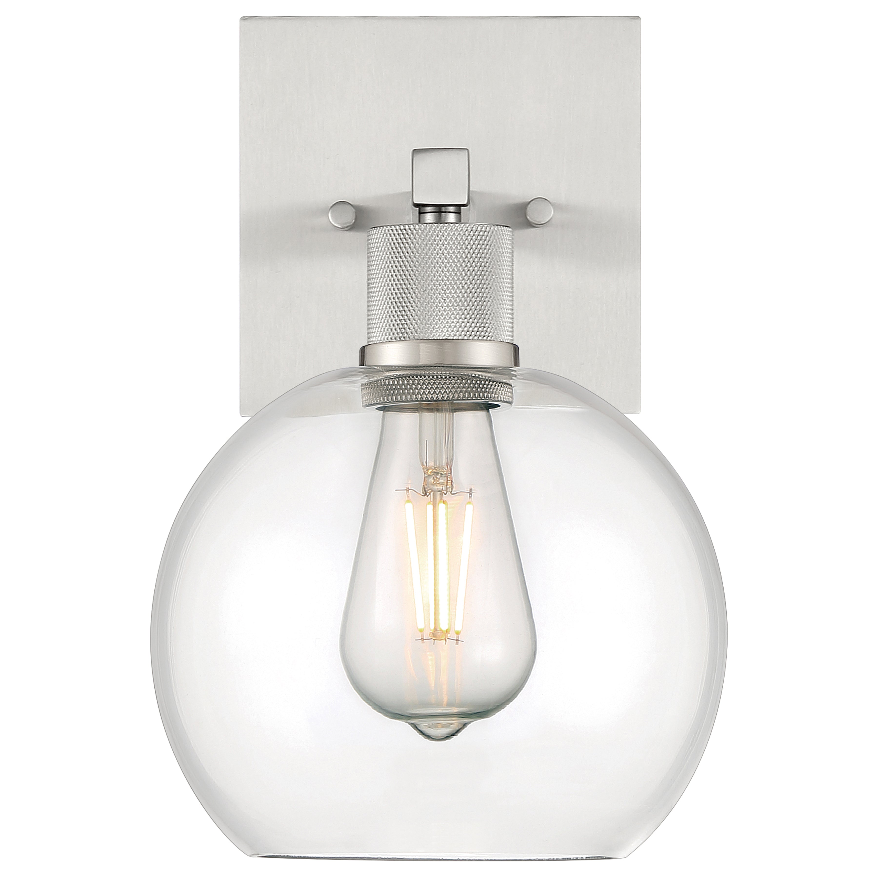 Port Nine Burgundy LED Wall Sconce, Brushed Steel / Clear Glass / 7W