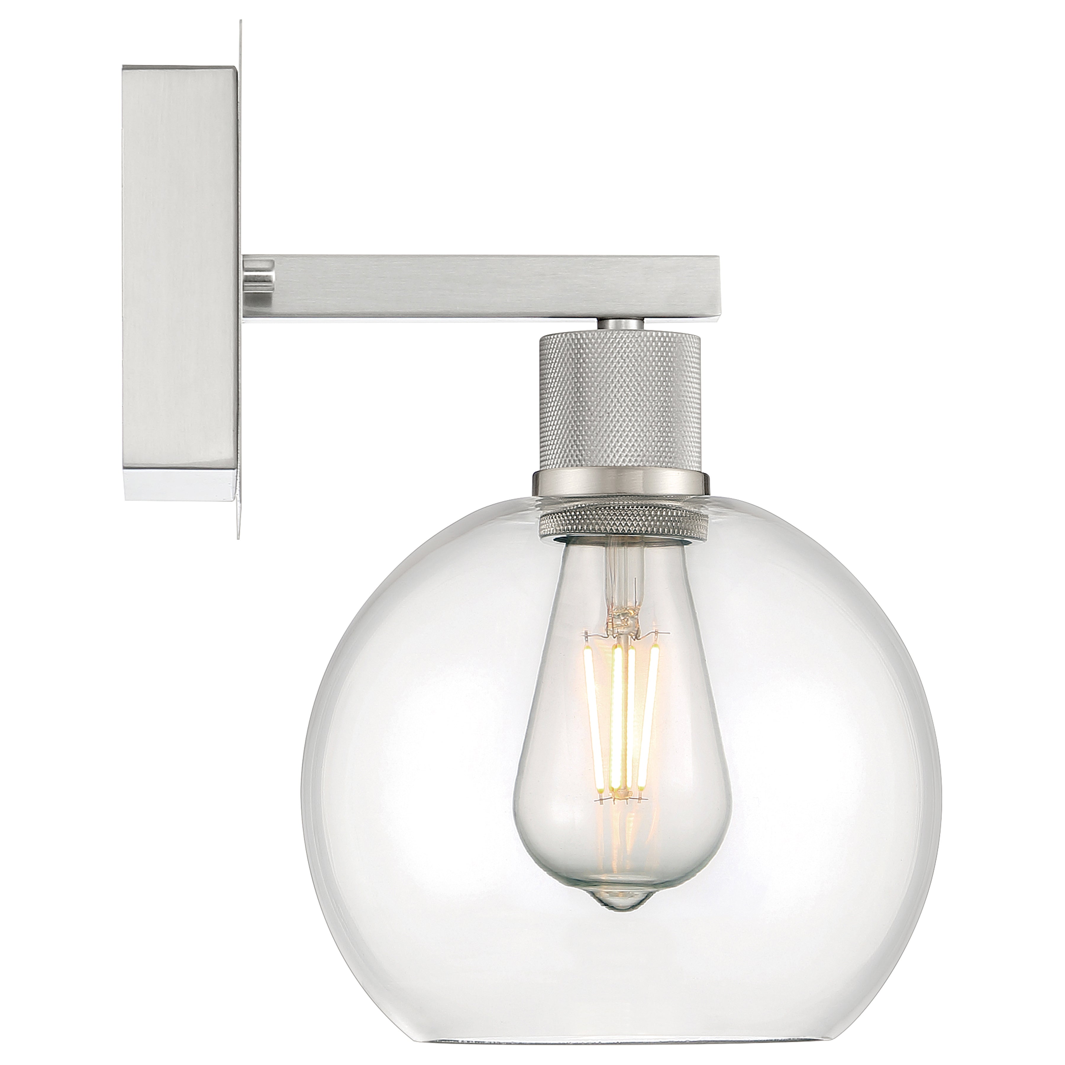 Port Nine Burgundy LED Wall Sconce, Brushed Steel / Clear Glass / 7W