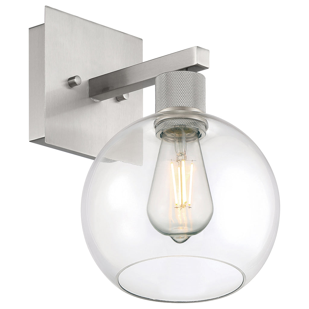 Port Nine Burgundy LED Wall Sconce, Brushed Steel / Clear Glass / 7W