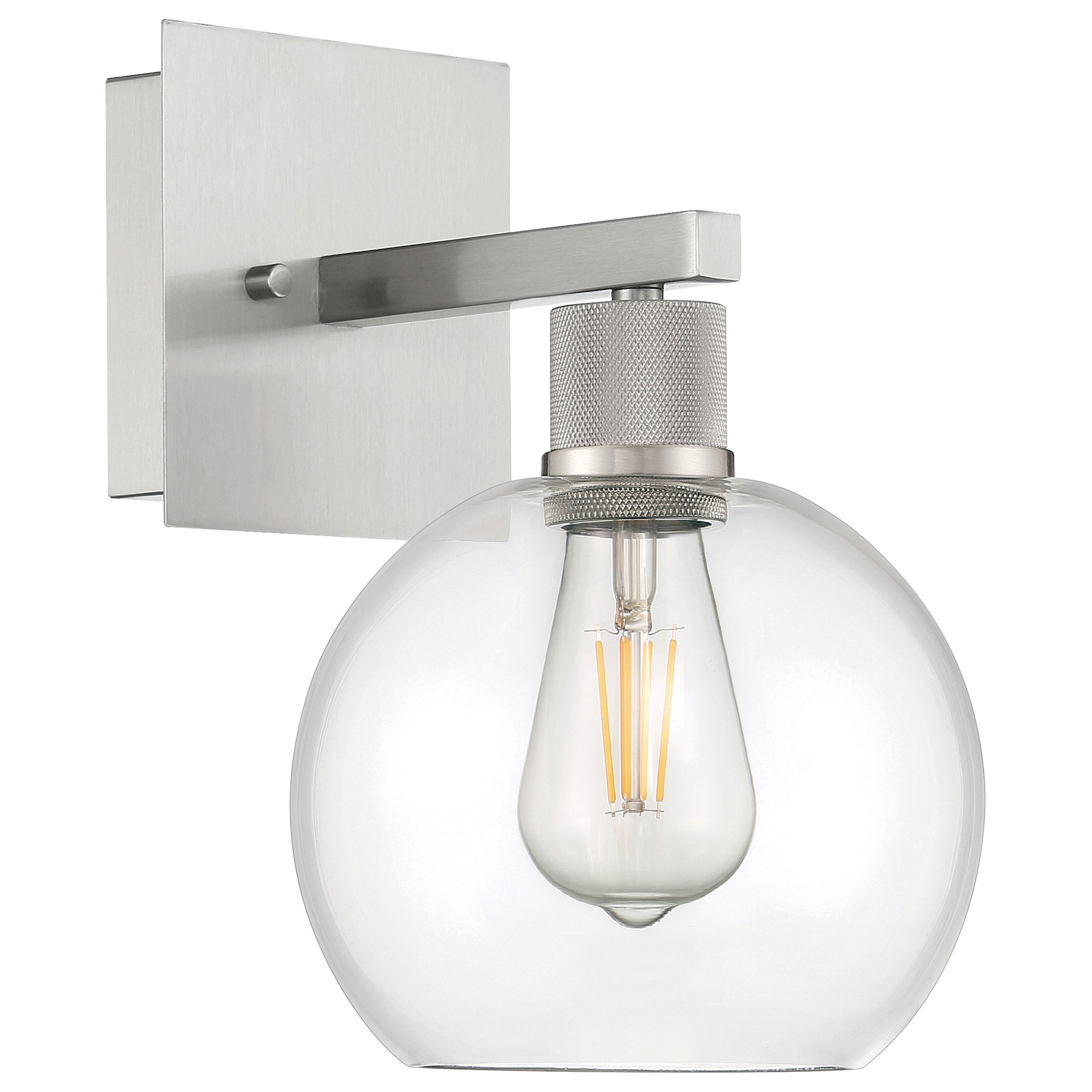 Port Nine Burgundy LED Wall Sconce, Brushed Steel / Clear Glass / 7W