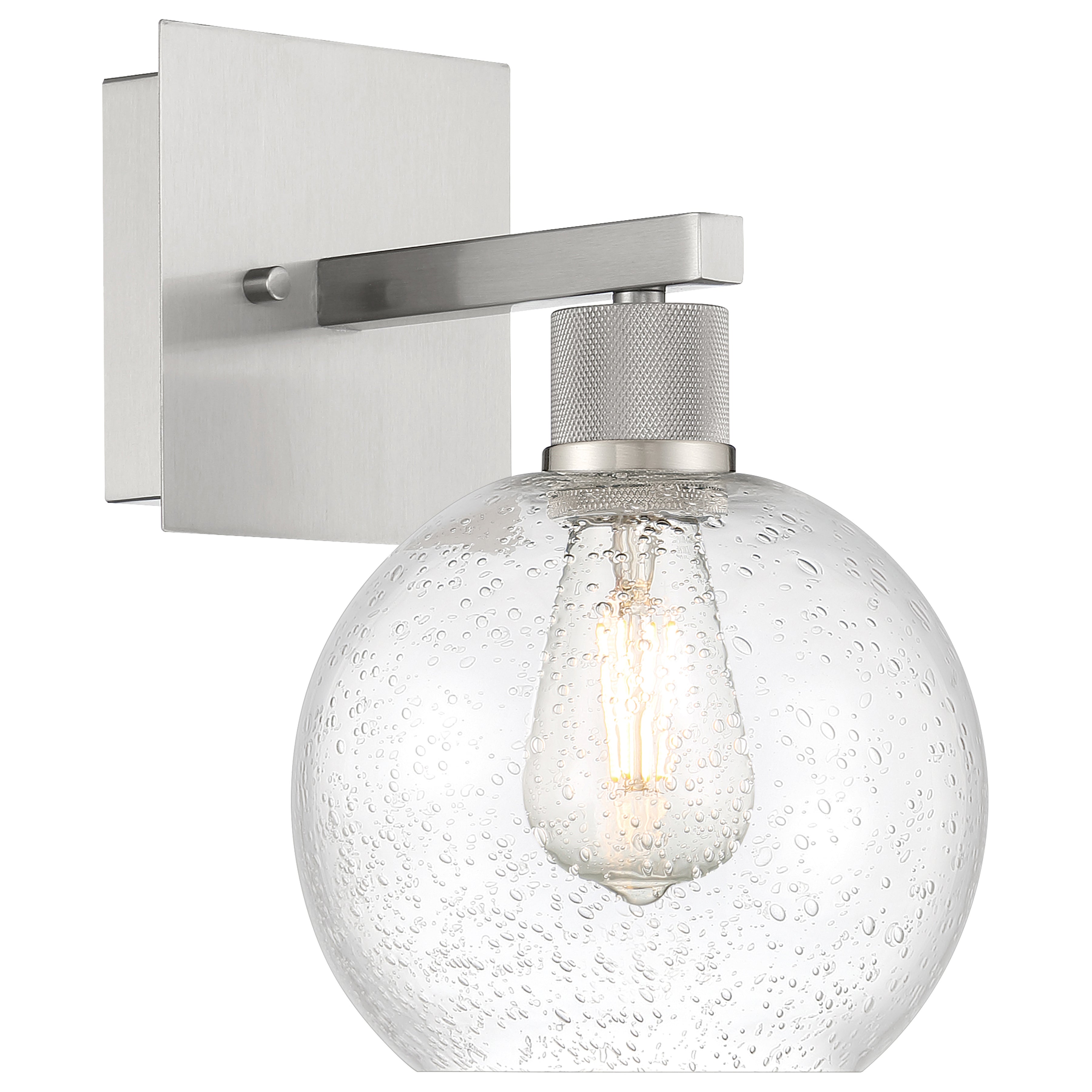 Port Nine Burgundy LED Wall Sconce, Brushed Steel / Seeded Glass / 7W
