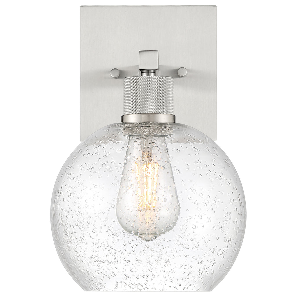 Port Nine Burgundy LED Wall Sconce, Brushed Steel / Seeded Glass / 7W
