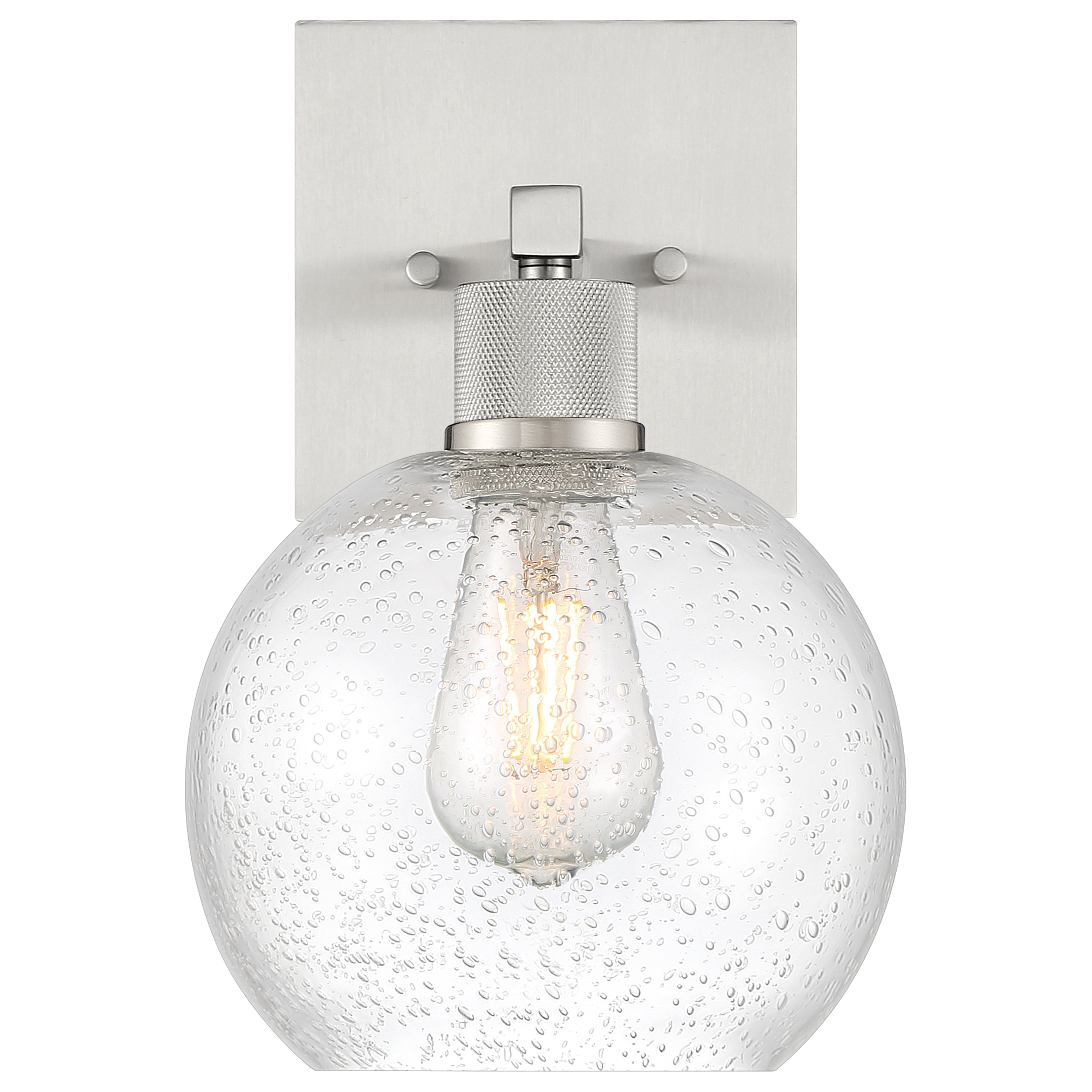 Port Nine Burgundy LED Wall Sconce, Brushed Steel / Seeded Glass / 7W