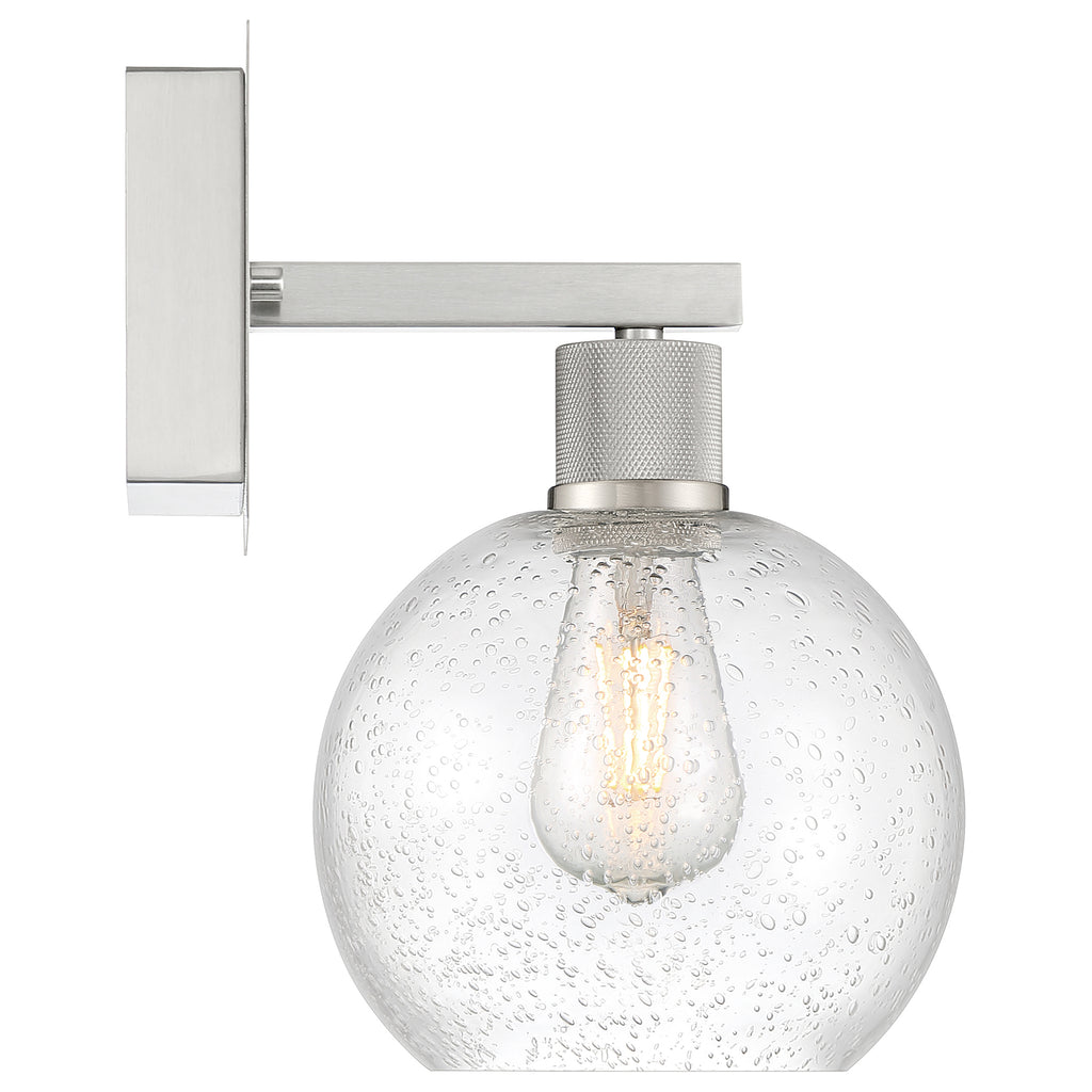 Port Nine Burgundy LED Wall Sconce, Brushed Steel / Seeded Glass / 7W