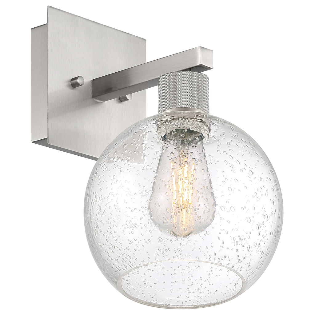 Port Nine Burgundy LED Wall Sconce, Brushed Steel / Seeded Glass / 7W