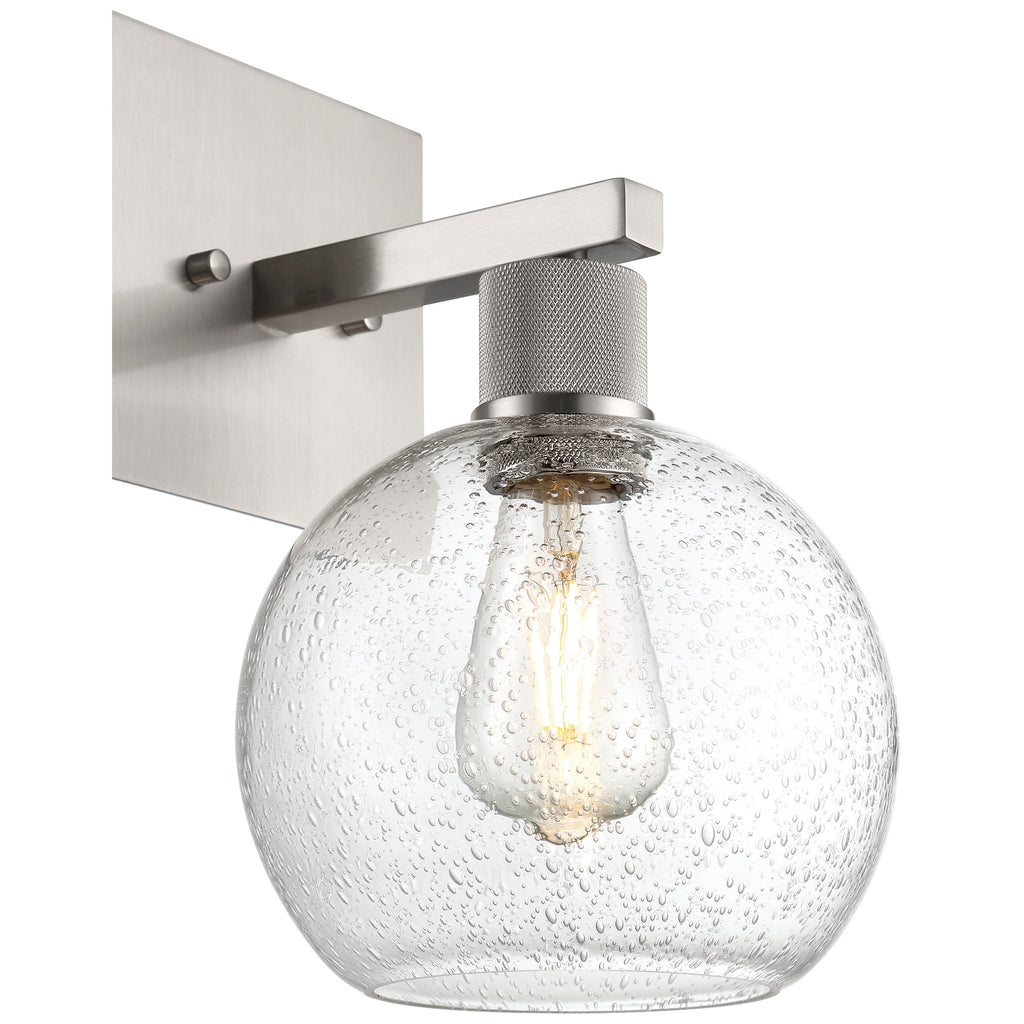 Port Nine Burgundy LED Wall Sconce, Brushed Steel / Seeded Glass / 7W