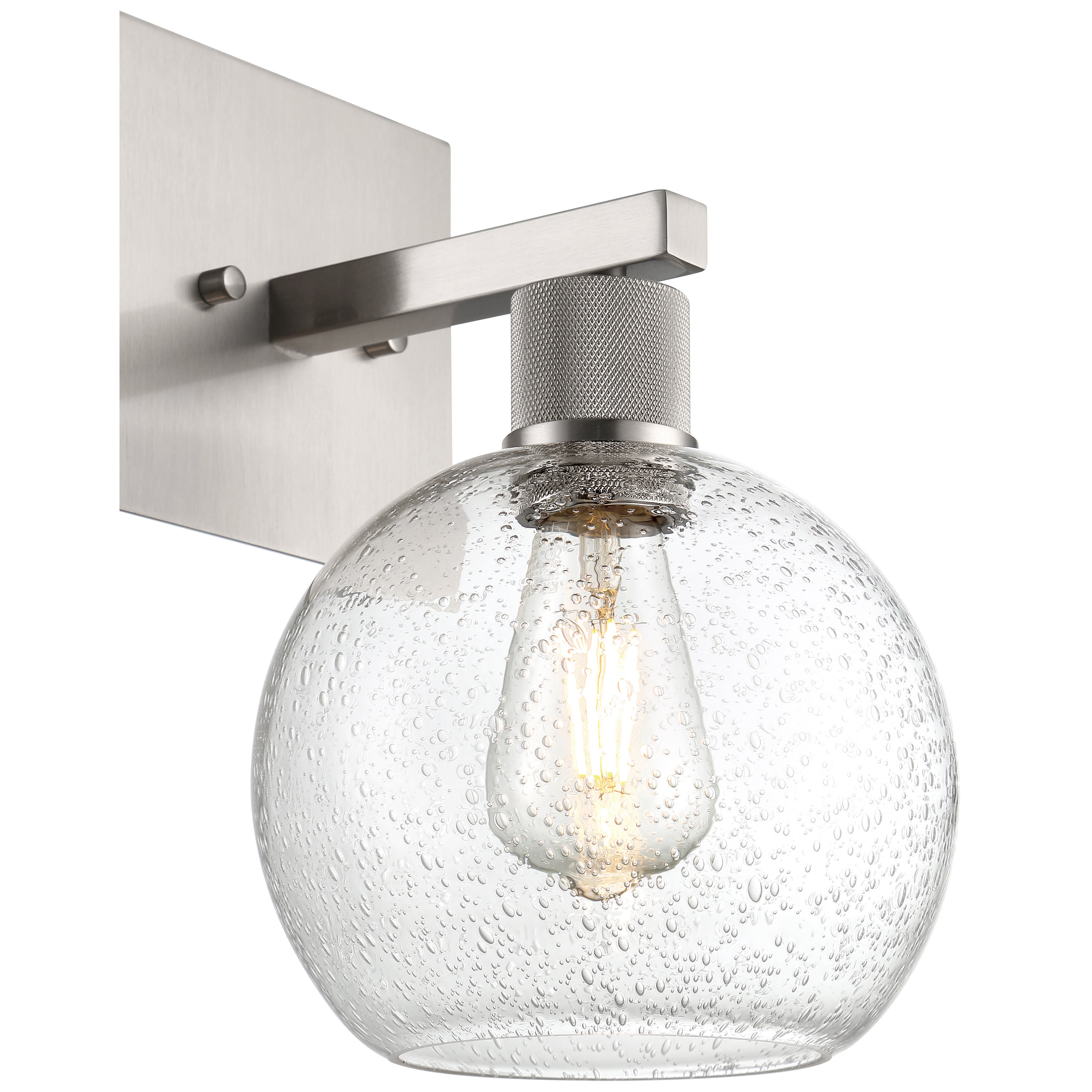 Port Nine Burgundy LED Wall Sconce, Brushed Steel / Seeded Glass / 7W