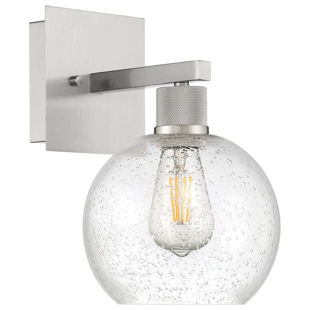 Port Nine Burgundy LED Wall Sconce, Brushed Steel / Seeded Glass / 7W