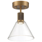Port Nine Martini LED Semi-Flush, Antique Brushed Brass / Clear Glass / 9W