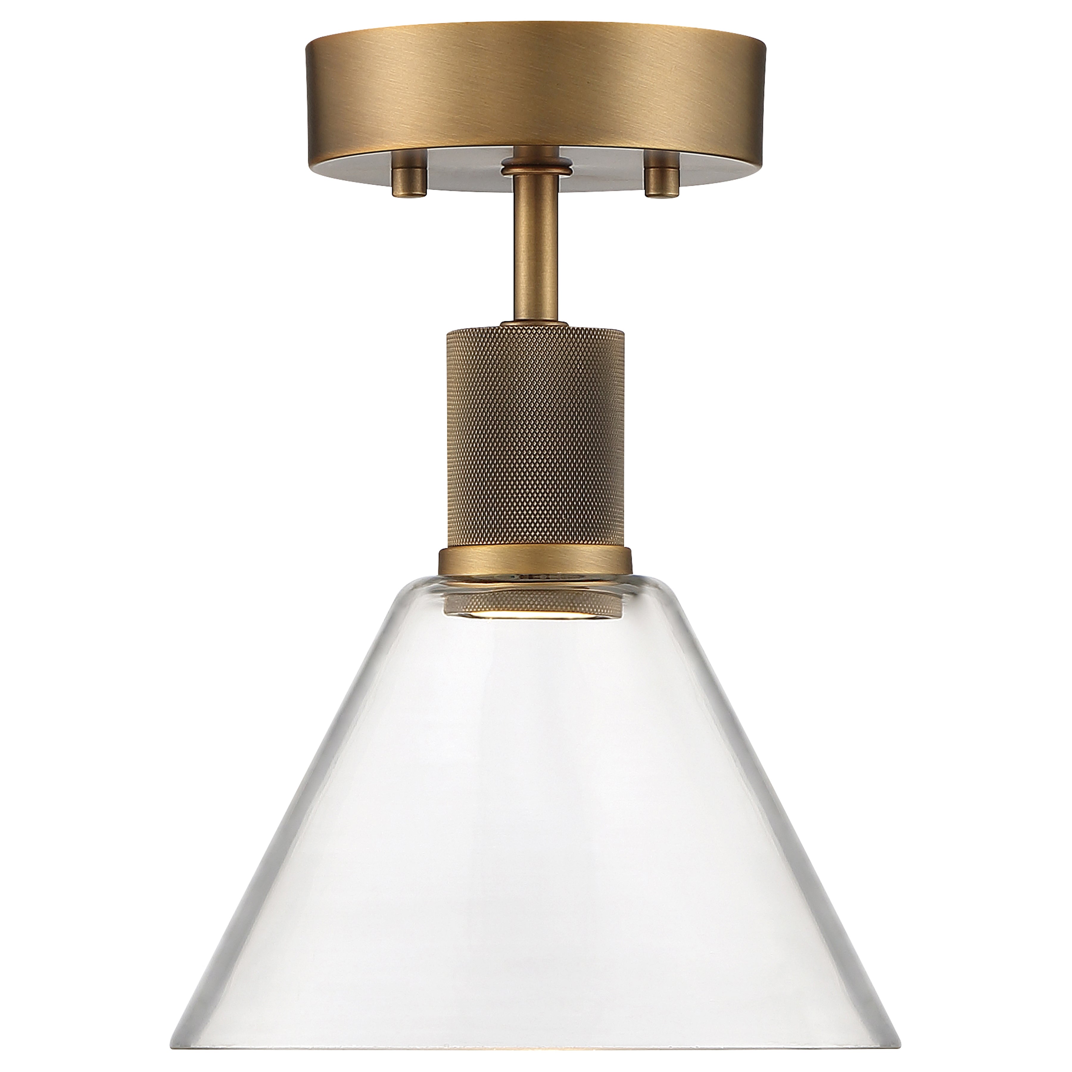 Port Nine Martini LED Semi-Flush, Antique Brushed Brass / Clear Glass / 9W