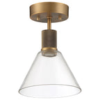 Port Nine Martini LED Semi-Flush, Antique Brushed Brass / Clear Glass / 9W
