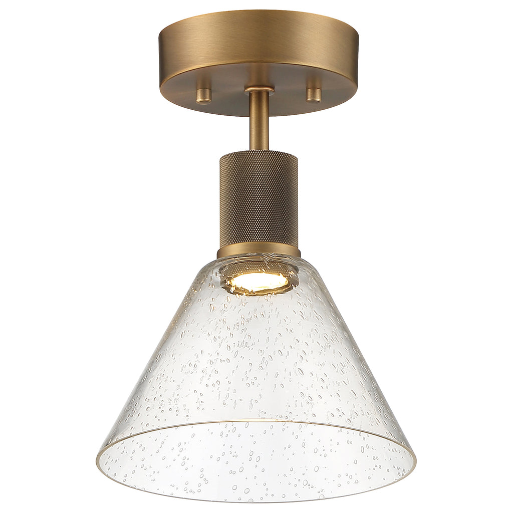 Port Nine Martini LED Semi-Flush, Antique Brushed Brass / Seeded Glass / 9W