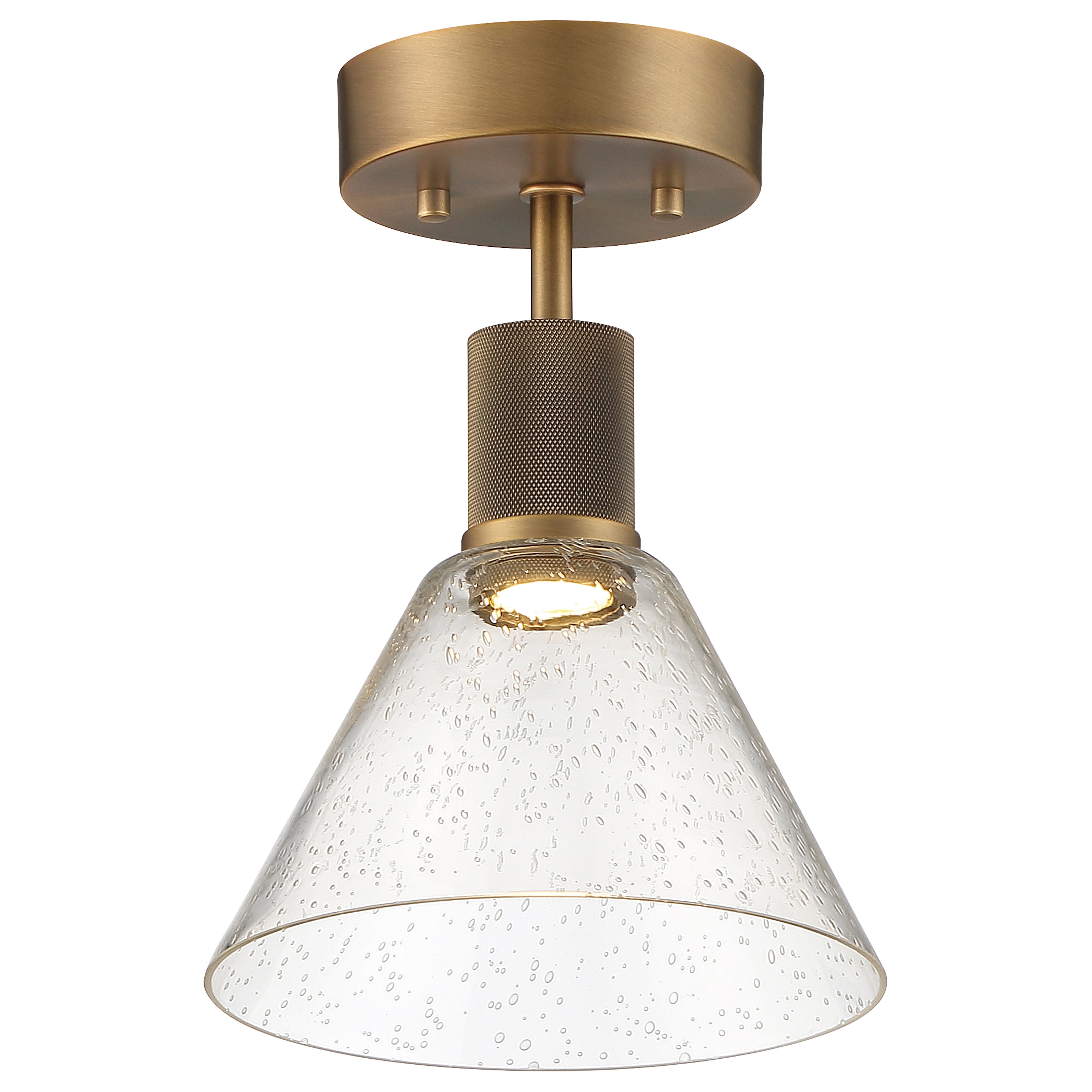 Port Nine Martini LED Semi-Flush, Antique Brushed Brass / Seeded Glass / 9W