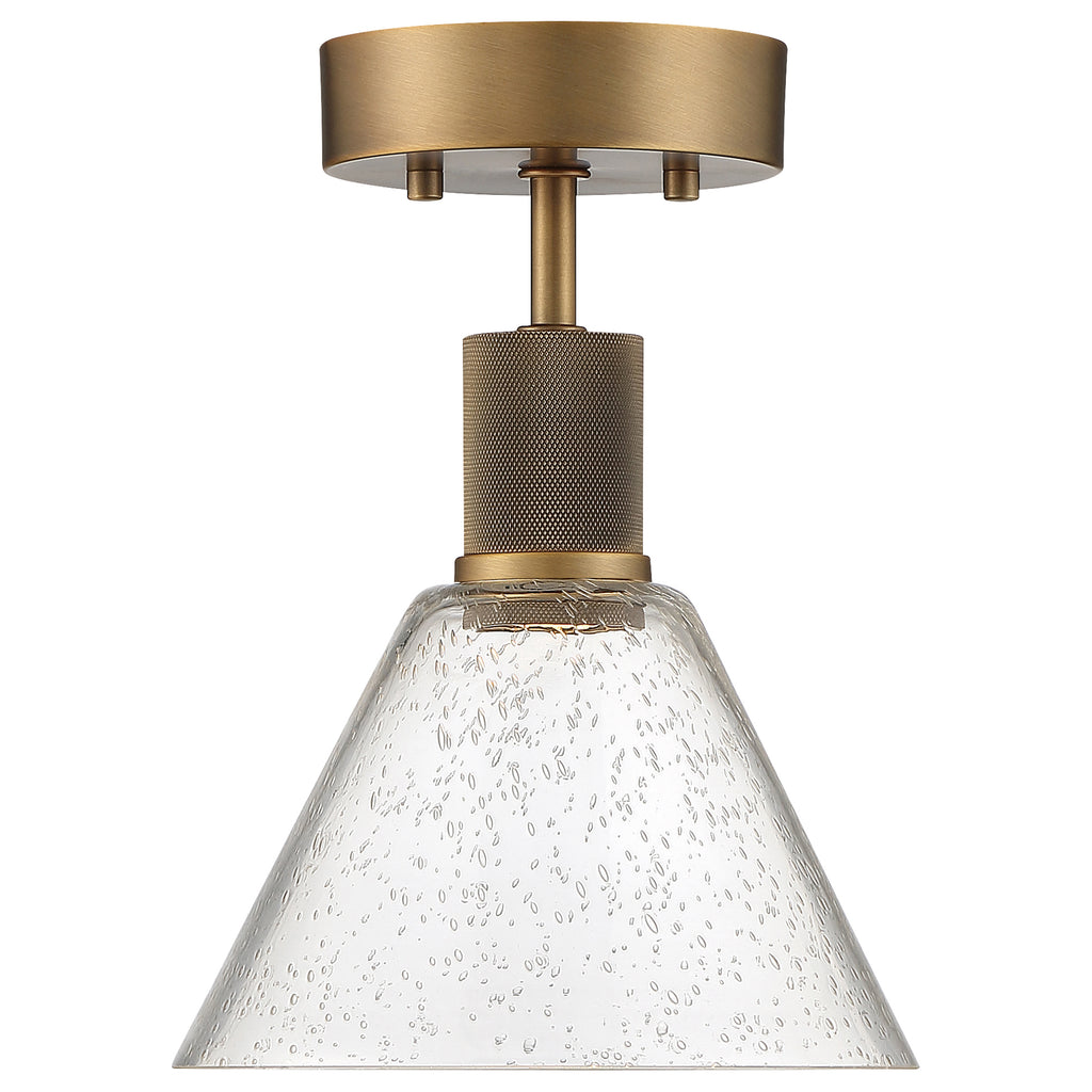 Port Nine Martini LED Semi-Flush, Antique Brushed Brass / Seeded Glass / 9W