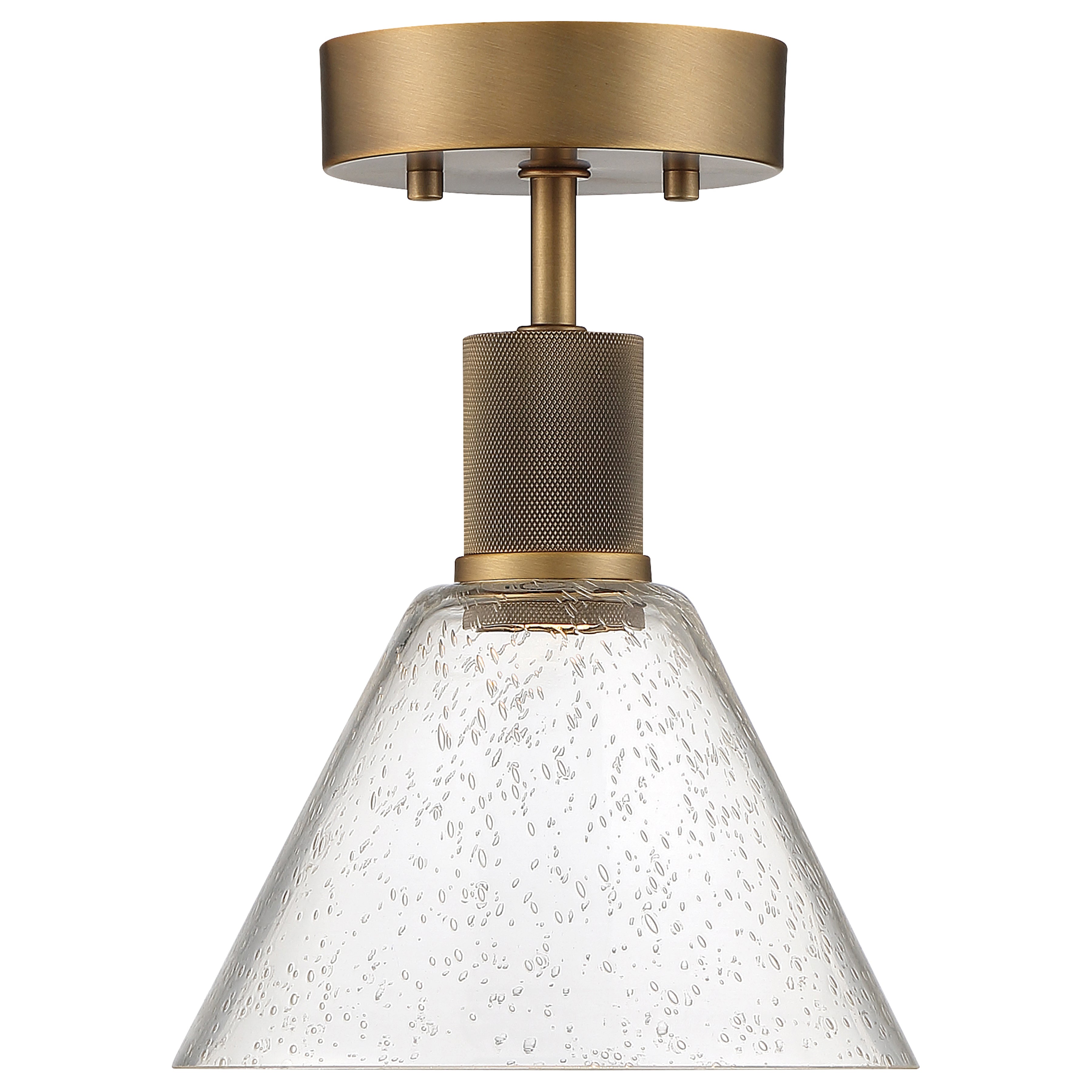 Port Nine Martini LED Semi-Flush, Antique Brushed Brass / Seeded Glass / 9W