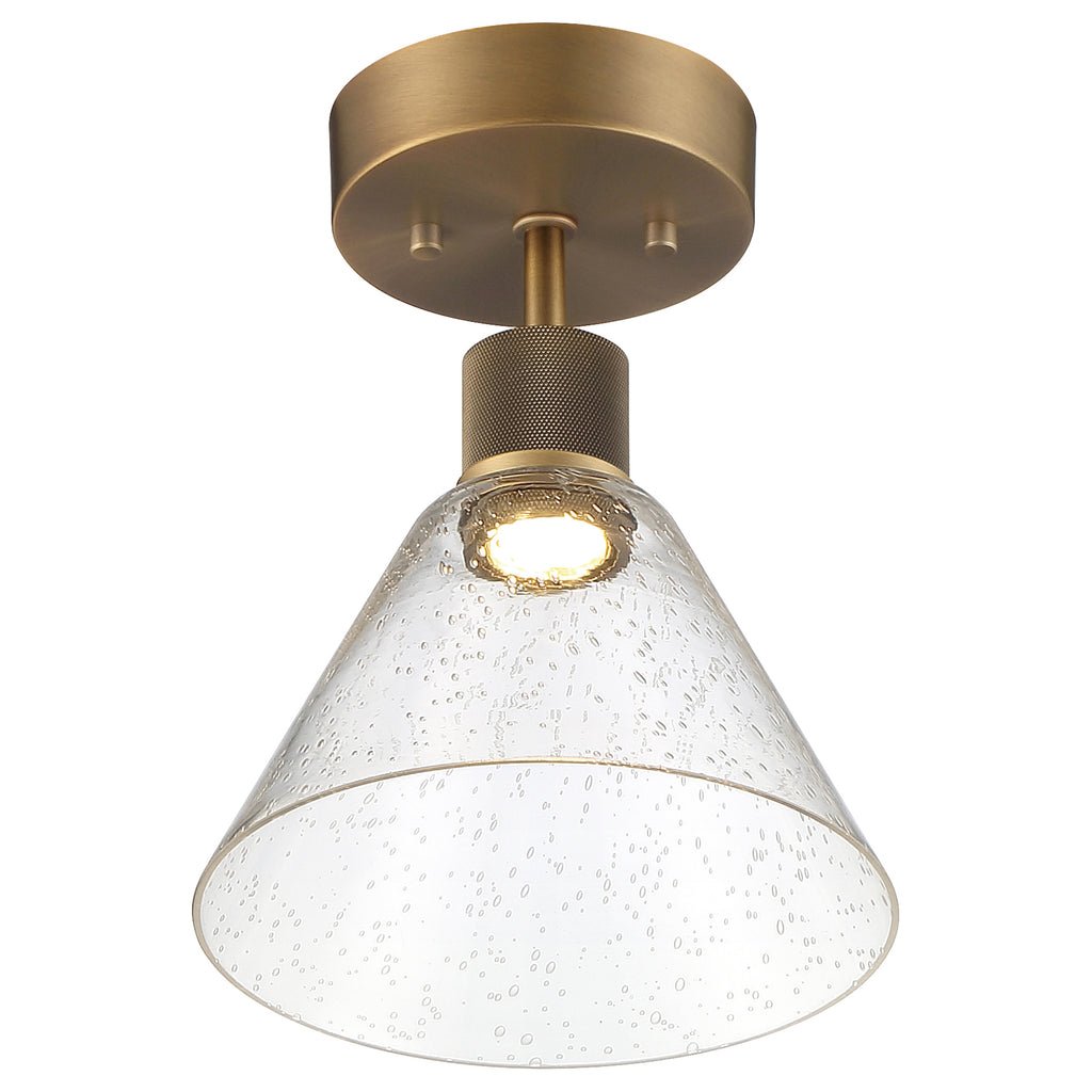 Port Nine Martini LED Semi-Flush, Antique Brushed Brass / Seeded Glass / 9W