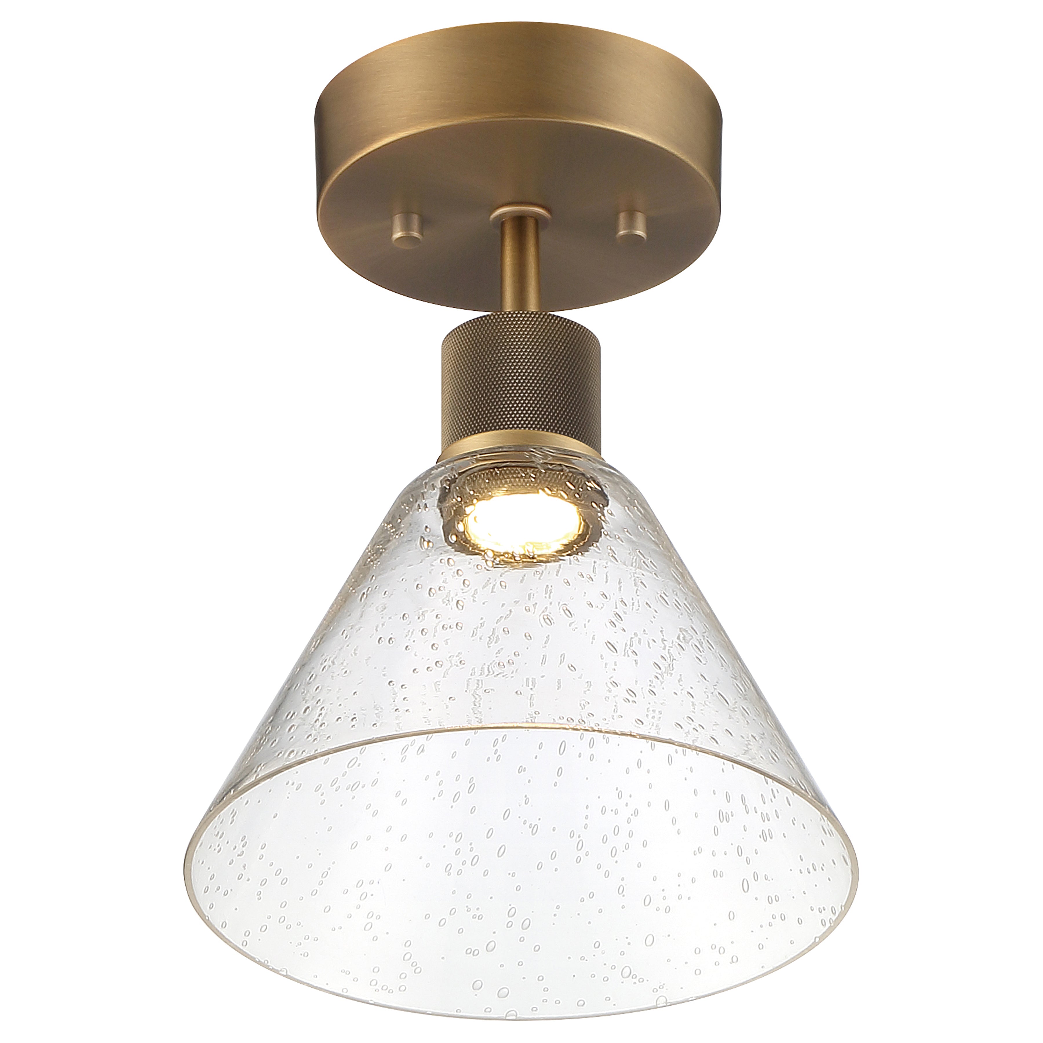 Port Nine Martini LED Semi-Flush, Antique Brushed Brass / Seeded Glass / 9W