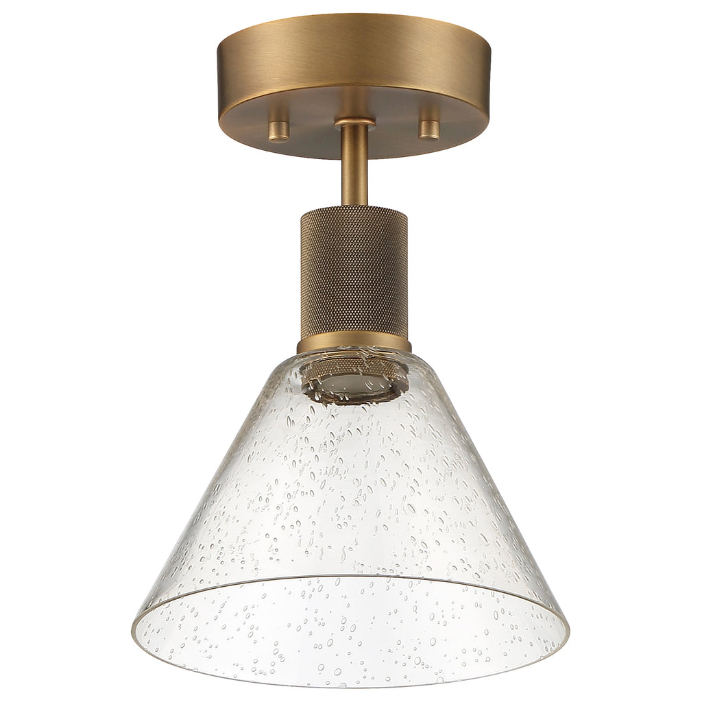 Port Nine Martini LED Semi-Flush, Antique Brushed Brass / Seeded Glass / 9W